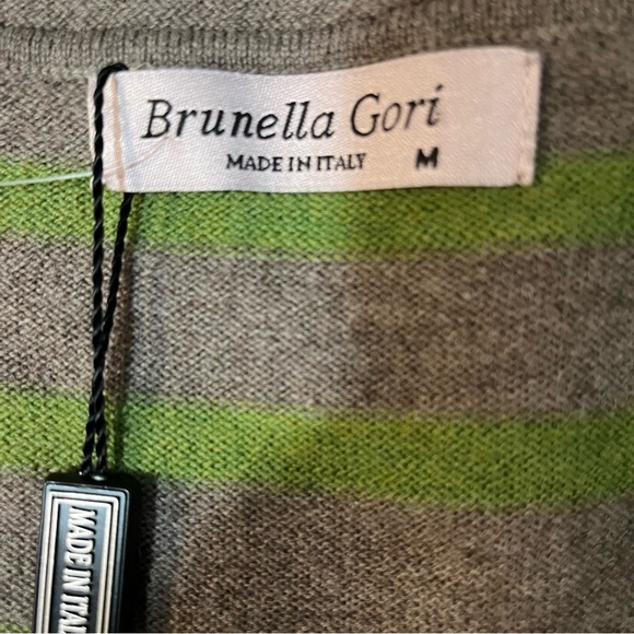 Brunella Gori Womens Morino Wool Made In Italy Sweater Green Bei Stripes M NWT - Picture 11 of 12
